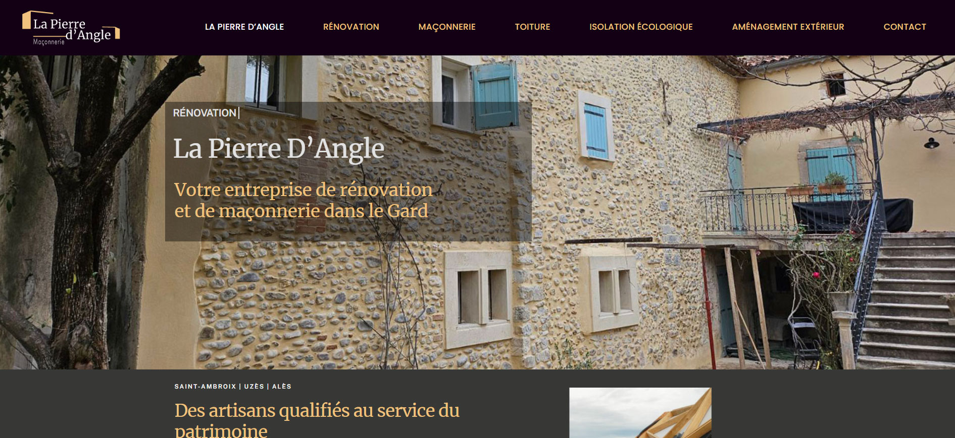 La Pierre d'Angle : un site web vitrine qui présente les services de l'entreprise de rénovation et de maçonnerie.